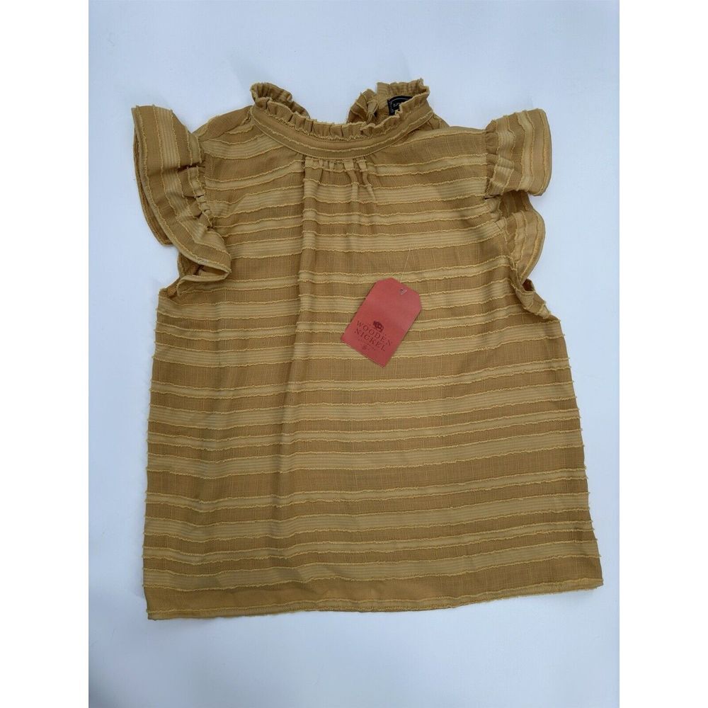 Buffalo Trading Co Golden Hour Ruffle Blouse Women's Size Small Bow Back‎